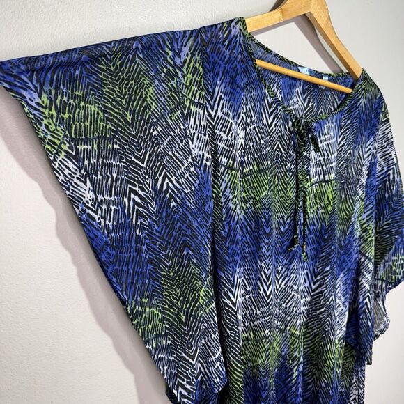 IZOD Top Women’s Size XL Blue/Green/Black Abstract Print Dolman Sleeve Blouse - Picture 3 of 5